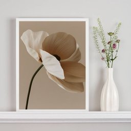 Quadro Decorativo Nuances Bege - Flor Única 24x18cm - com Vidro:moldura Branca - 1