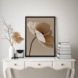 Quadro Decorativo Nuances Bege - Flor Única 24x18cm - com Vidro:moldura Branca - 2