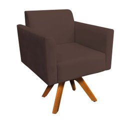 Poltrona Giratória Marisa Suede Marrom Base Madeira MM30 D'Rossi - 1