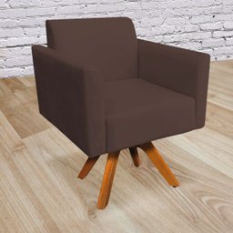 Poltrona Giratória Marisa Suede Marrom Base Madeira MM30 D'Rossi - 2