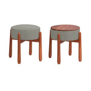 Puff Decorativo Redondo Luxo - Tecido Cinza Grafite