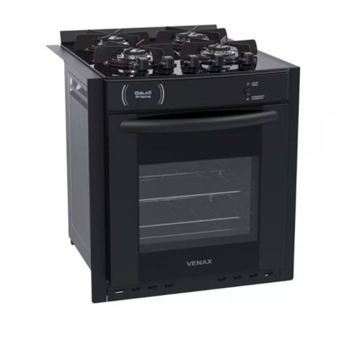 Fogao de Embutir 4 Bocas Venax Gaudi Prisma Vitreo Bl Preto Gas Glp (21978>25375)