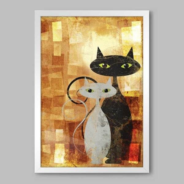 Quadro Animal Cat White End Black - 1