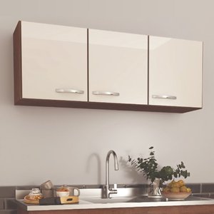 Armário Aéreo 1,20 Marrom Semi Brilho 3 Portas Cozinha Multiuso Lavanderia