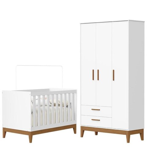 Guarda Roupa Infantil Flip 3 Portas com Berço Americano Flip Branco Acetinado - Reller