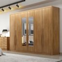 Ver imagem 1 de Guarda-Roupa Casal 6 Portas 6 Gavetas com Espelho 100% MDF Reno 276x236cm Marrom/Cumaru