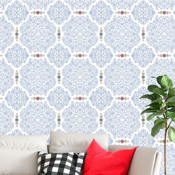 Papel de Parede Adesivo Arabesco Azul - 047 - 1