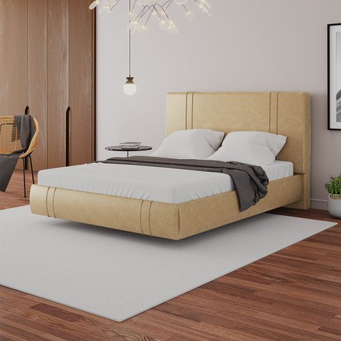 Cama Moderna Aspen Queen Box com Cabeceira Estofada Base Flutuante Pu Bege G99 - Gran Belo