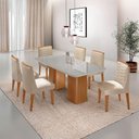 Ver imagem 2 de Mesa de Jantar Eloise Tampo Mdf Vidro com 6 Cadeiras Moderna Veludo Creme Off White Naturale
