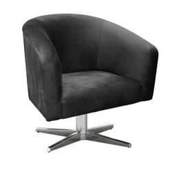 Poltrona Giratória Stella Suede Preto Base Cromada - D'Rossi - 1