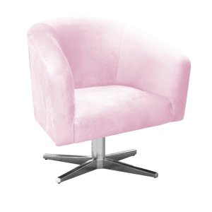 Poltrona Giratória Stella Suede Rosa Bebê Base Cromada - D'Rossi