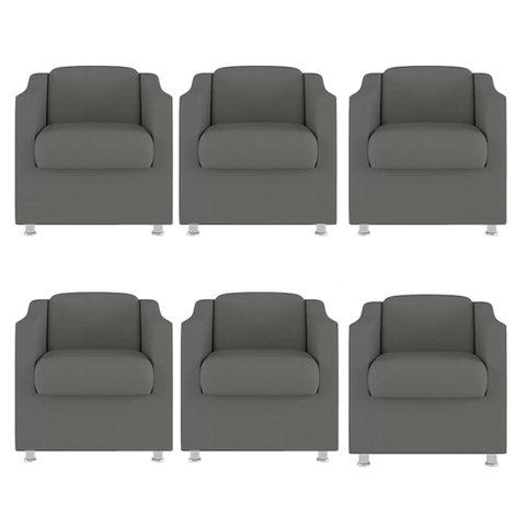 Kit 6 Poltronas Decorativa Bia Suede Cinza - Twdecora