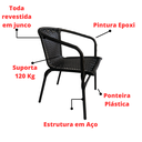 Ver imagem 4 de Kit Conjunto 4 Cadeira de Junco Área Piscina Jardim Terraço em Aço Fibra Sintética