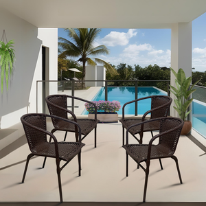 Kit Conjunto 4 Cadeira de Junco Área Piscina Jardim Terraço em Aço Fibra Sintética
