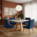Ver imagem 1 de Jogo Conjunto de 4 Cadeiras para Sala de Jantar Liz Suede Azul Marinho Pés Palito Castanho