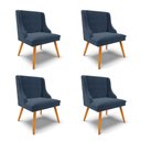 Ver imagem 2 de Jogo Conjunto de 4 Cadeiras para Sala de Jantar Liz Suede Azul Marinho Pés Palito Castanho