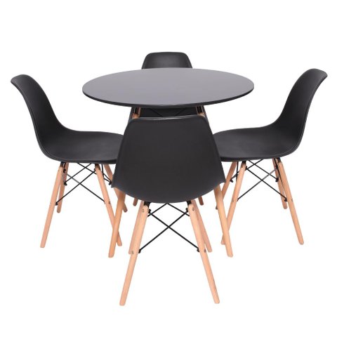 Kit 4 Cadeiras Eiffel preto + Mesa Redonda 70cm preto