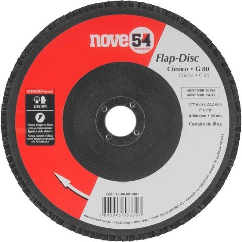 Disco Flap Disc Cônico 7"Grão 80 Fibra Nove54 1280081007