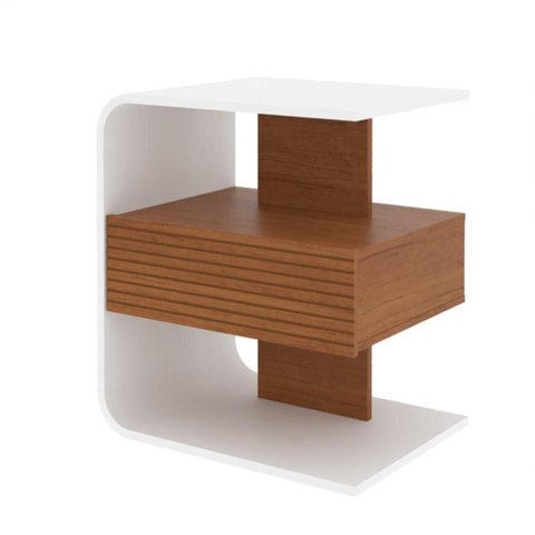Mesa de Cabeceira Celta em Mdf 15mm com 1 Gaveta Branco e Cedro