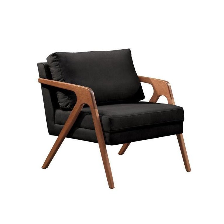 Poltrona Mona Luxo Madeira Maciça Tecido Veludo Preto Poltrona Mona Luxo Madeira Maciça Tecido Veludo Preto