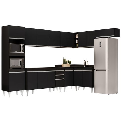 Armário de Cozinha Modulada de Canto 8 Peças CP07 Balcão Preto - Lumil Lumil Móveis