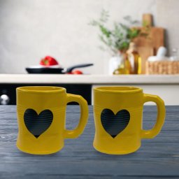 Jogo 2 Caneca Amassada 320ml para Chá Cappuccino - Amarela - 5