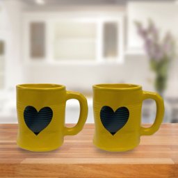 Jogo 2 Caneca Amassada 320ml para Chá Cappuccino - Amarela - 3