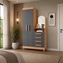 Ver imagem 1 de Guarda Roupa com Cômoda Solteiro New Capri 2 Portas 4 Gavetas MDP com Espelho Marrom 103cm