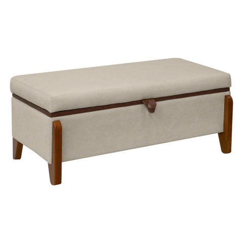 Banqueta Decorativa Puff Baú Organizado Bali 90 Cm Bouclé:bege