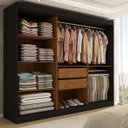 Ver imagem 3 de Guarda-roupa Casal Harvard 3 Portas 2 Gavetas com Espelho 100% Mdf Preto - Panorama Móveis