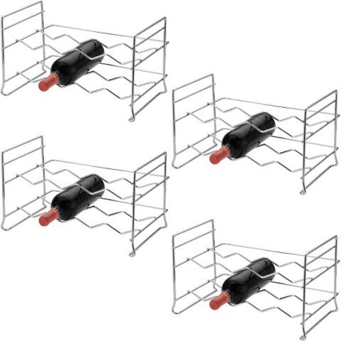 Kit 4 Mini Adegas Rack Porta 32 Garrafas de Vinho Empilhável em Aço Cromado