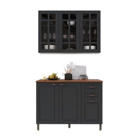 Armário de Cozinha Modulada Compacta Fidelitá Nara 100% MDF 2 Peças 120cm 6 Portas 2 Gavetas com