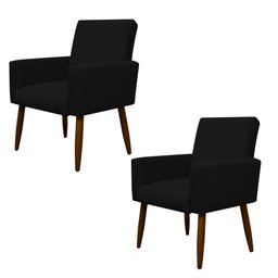 Kit 2 Poltronas Decorativa Nina Cadeira Escritório Brunaldi:preto - 1