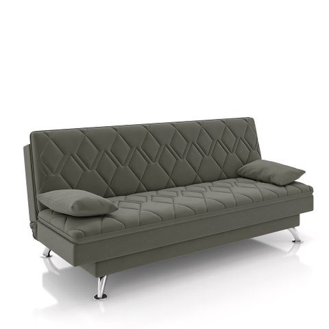 Sofá Cama Sala de Estar 193cm Belinda com Pés Alumínio Veludo Cinza G45 - Gran Belo