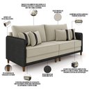 Ver imagem 4 de Sofá 3 Lugares Sala de Estar Living 232cm Asbury K01 Veludo Bege Couríssimo Preto - Lyam Decor