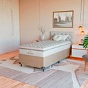 Ver imagem 1 de Cama Box Solteiro Bege + Colchão Paris Molas Branco Suede Bege/branco