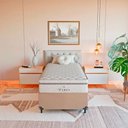 Ver imagem 2 de Cama Box Solteiro Bege + Colchão Paris Molas Branco Suede Bege/branco