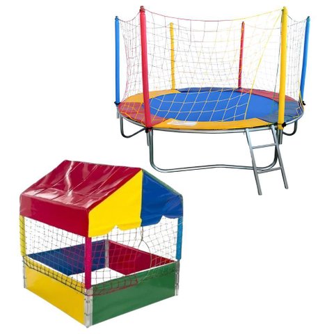 Kit Cama Elástica Pula Pula 2,30m + Piscina de Bolinhas 1,00m Infantil Playground