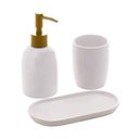 Ver imagem 1 de Conjunto 3 Pçs para Banheiro de Ceramica Paris Branco e Dourado Lyor