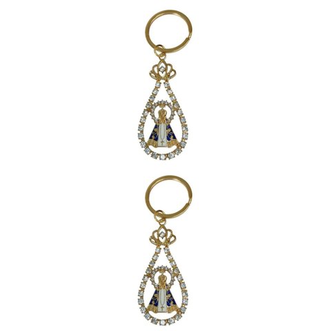Chaveiro Dourado Oval Strass Coroa Nossa Senhora Aparecida