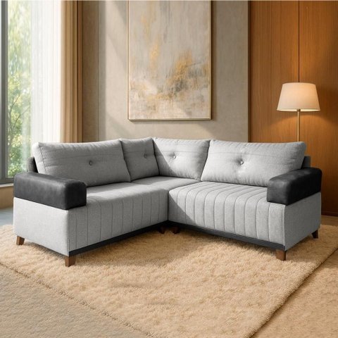 Sofá de Canto Leona Plus 4 Lugares Fixo 177cm Cinza Linho