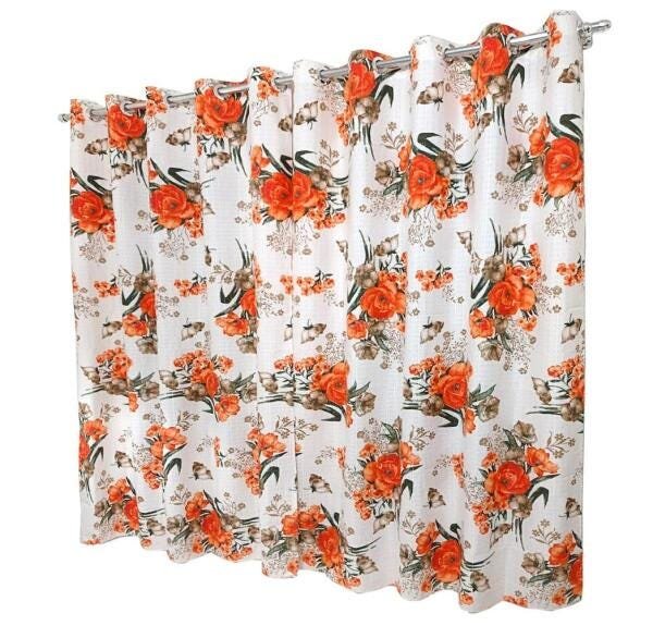 Cortina 3,00m x 2,15m Texturatto - Estampada Floral Laranja - 1