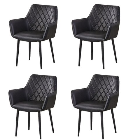 Kit 4 Cadeiras com Braços Marrakesh Fratini Estofado Matelassê (pu) Preto Base Aço Carbono Preto
