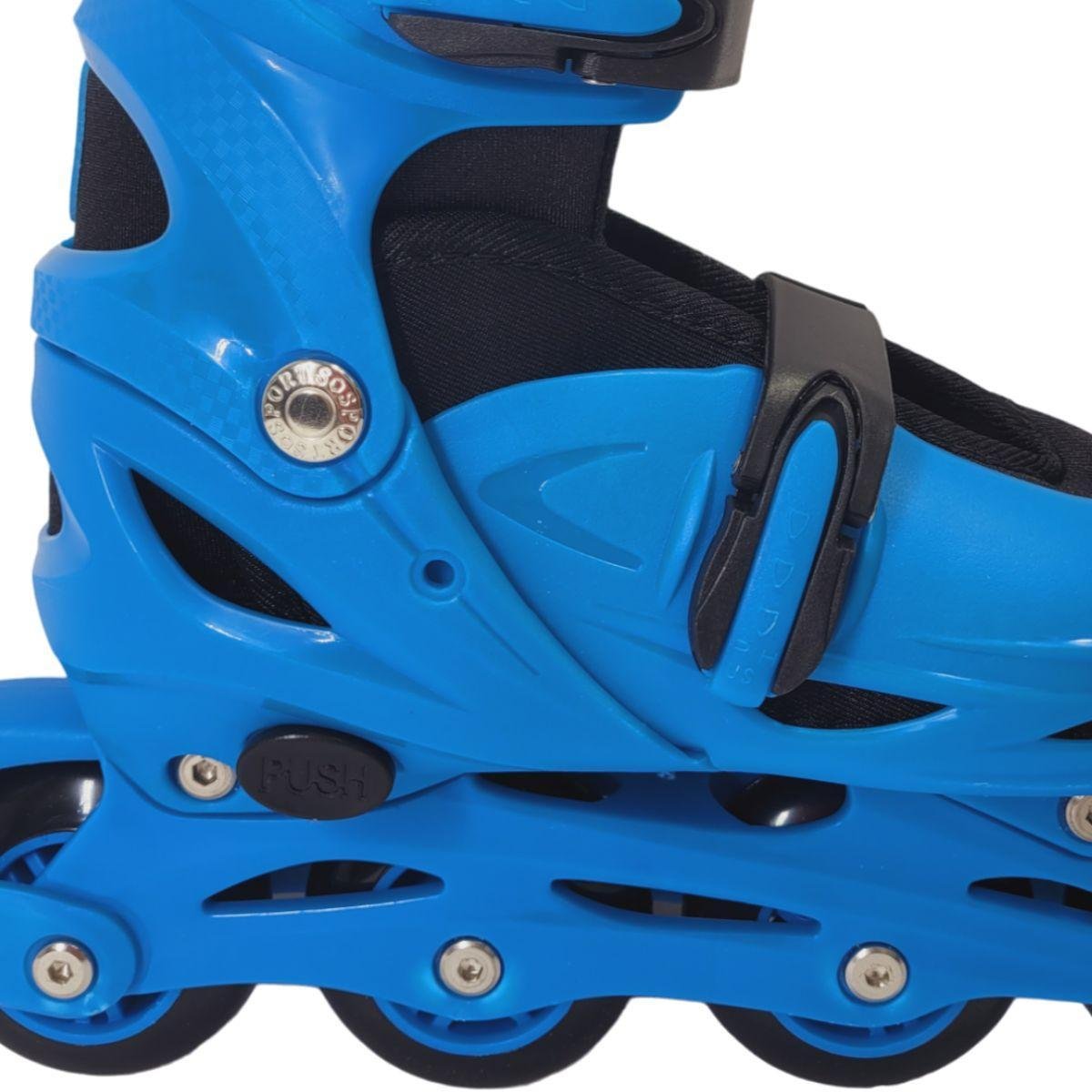 Patins Inline Ajustável C/ Kit Proteção - Azul Tamanho 30-33 - 4