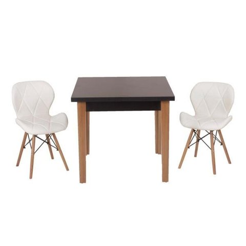 Conjunto Mesa de Jantar Juliette Preta 80cm com 2 Cadeiras Slim - Branca
