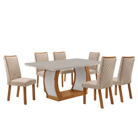 Mesa de Jantar Milena 180cm Tampo MDF e Vidro Canto Copo com 6 Cadeiras Lira