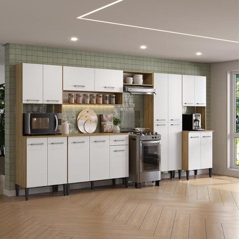 Armário de Cozinha Compacta Arizona Linea Carraro Carvalho com Branco