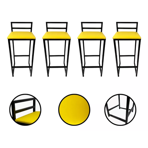 Kit 4 Banquetas Quadrada Bistro Industrial Alta Casa Bar Cozinha:amarelo