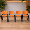 Ver imagem 2 de Cadeiras Escolares para Creches ou Comércio Laranja Base Preta Kit com 4
