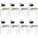 Ver imagem 1 de Kit 08 Cadeiras Estofada para Sala de Jantar Astrid Branco C01 Linho Areia Courino Preto - Lyam Deco